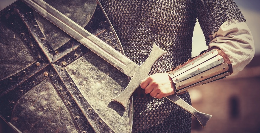 Christian armor with sword and shield symbolizing the sword of the Spirit from Ephesians 6:17